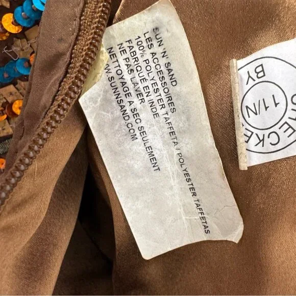 SAND N SUN purse bag boho beaded sequins brown blue orange buttons hippie strap - Picture 7 of 10